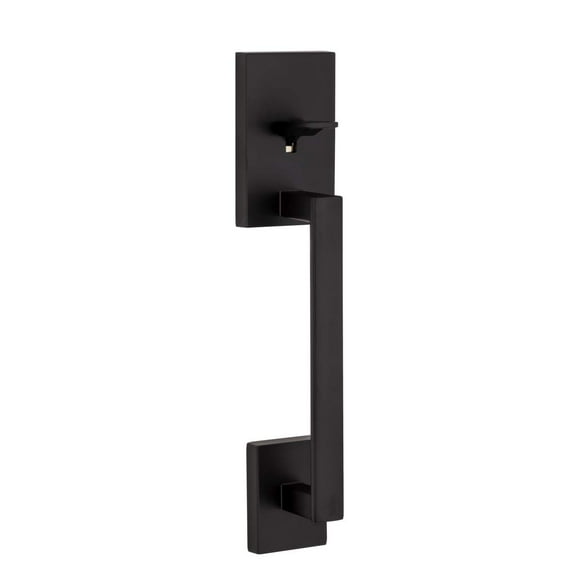 Kwikset San Clemente Matte Black Door Handleset with Halifax Square Door Handle with Microban Antimicrobial Technology