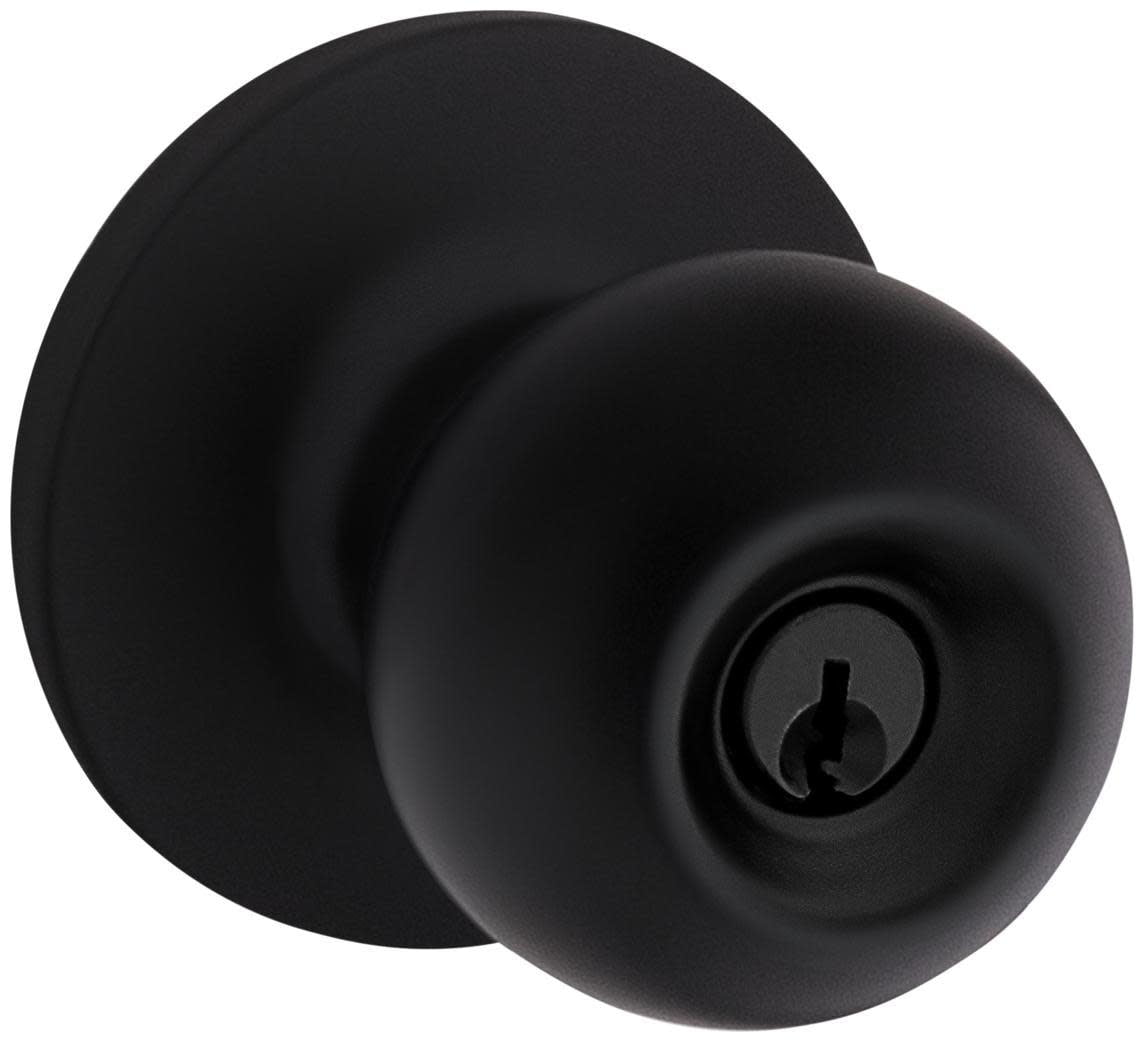 Kwikset SK5000RG Regina Single Cylinder Keyed Entry Door Knob Set with Round Rose from The Safe Lock Collection - Matte Black