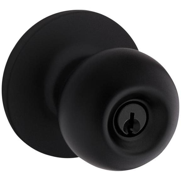 Kwikset SK5000RG Regina Single Cylinder Keyed Entry Door Knob Set with Round Rose from The Safe Lock Collection - Matte Black
