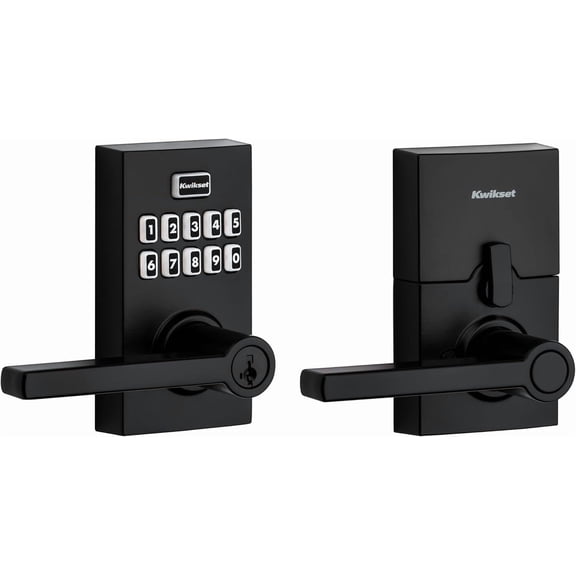 Kwikset SmartCode 917 Keypad Keyless Entry Residential Electronic Lever Lock Deadbolt Alternative with Halifax Door Handle, SmartKey Security, Matte Black Contemporary