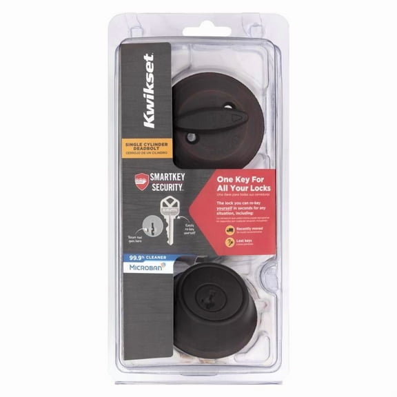 Kwikset Cove Venetian Bronze SmartKey Exterior Single-cylinder deadbolt Keyed entry door knob Contractor pack with Antimicrobial Technology 2 -Pack (new)