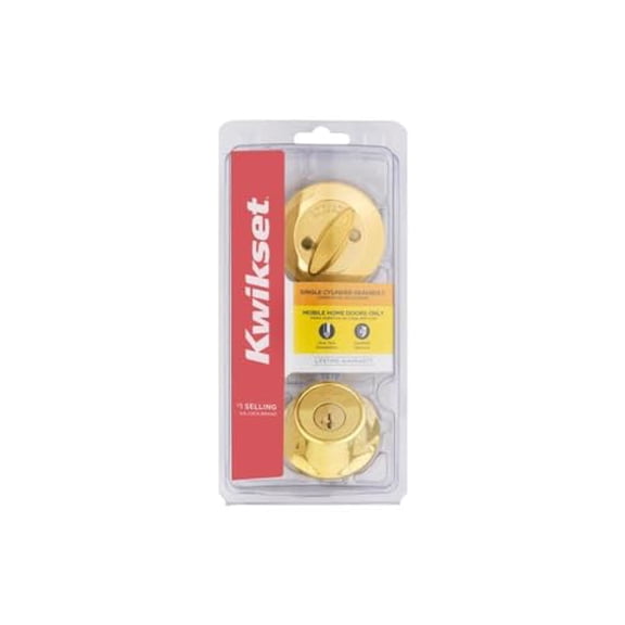 Kwikset SmartKey Security Polished Brass Metal Single Cylinder Deadbolt