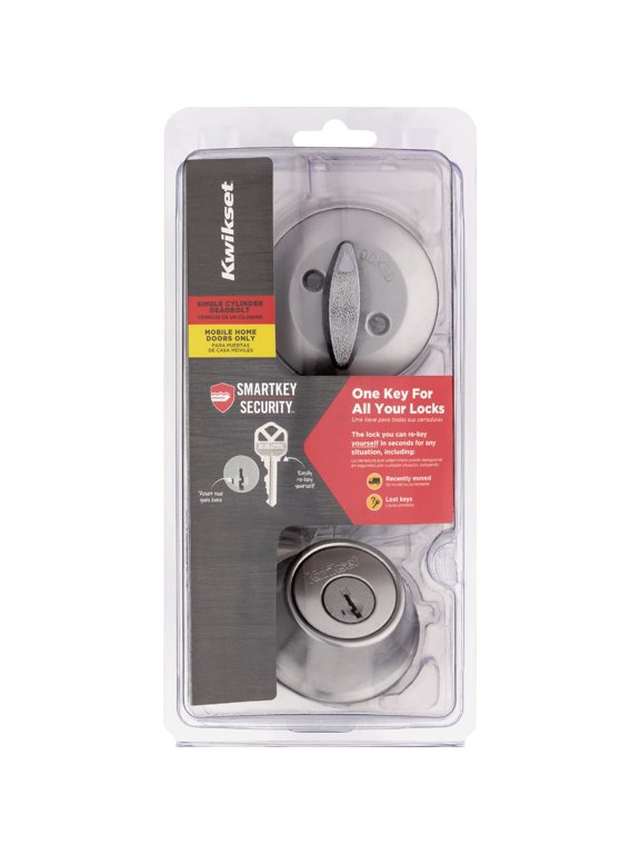 1-pack Kwikset SmartKey Security Deadbolt Lock - Metal, Satin Chrome, Single Cylinder, 1 Pack — Construction & DIY Use, Standard Hardware Spec