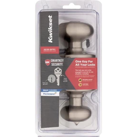 Kwikset SmartKey Security Keyed Entry Door Knob - Satin Nickel, 2-3/4 In. Backset