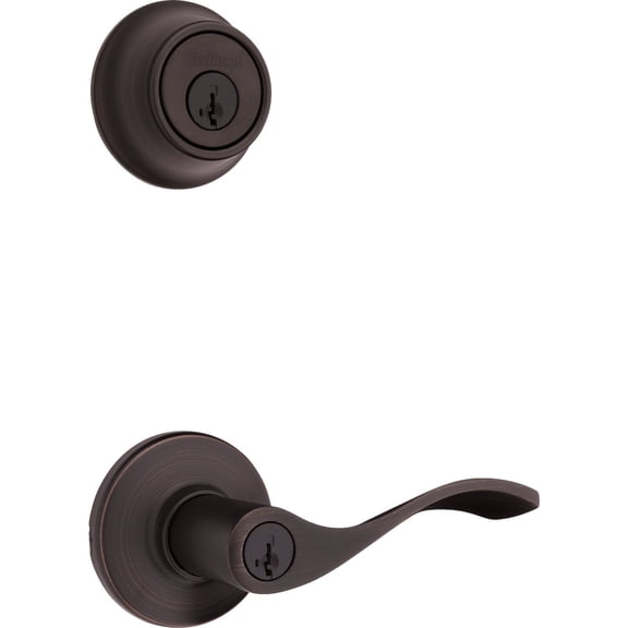 Kwikset SmartKey Security Venetian Bronze Lever and Single Cylinder Deadbolt KW1 2-3/4 in.
