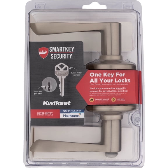 Kwikset Entry Lever SmartKey Security Wave Style - Satin Nickel - 1 Piece — Residential Use, Standard Application