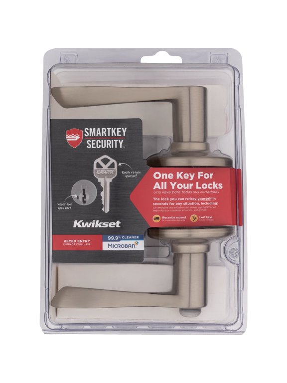 Entry Lever SmartKey Security Wave Style - Satin Nickel - 1 Piece — Residential Use, Standard Application