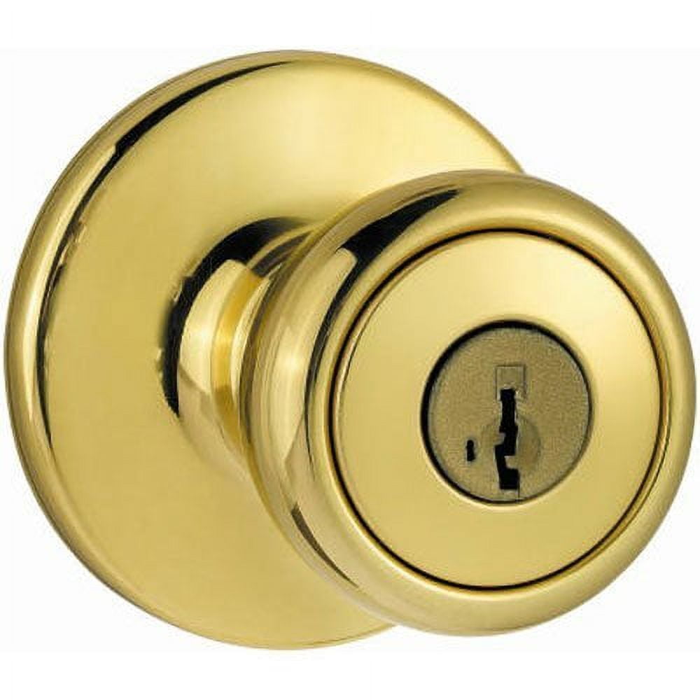 Kwikset Tylo Entry Knob featuring SmartKey in Polished Brass