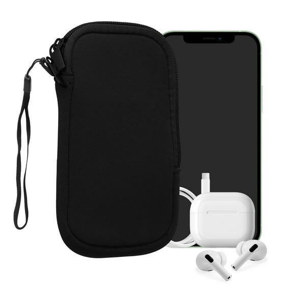 Kwmobile Neoprene Phone Pouch Case - Small Size (4.5") - Universal Cell Sleeve with Zipper, Wrist Strap - Black
