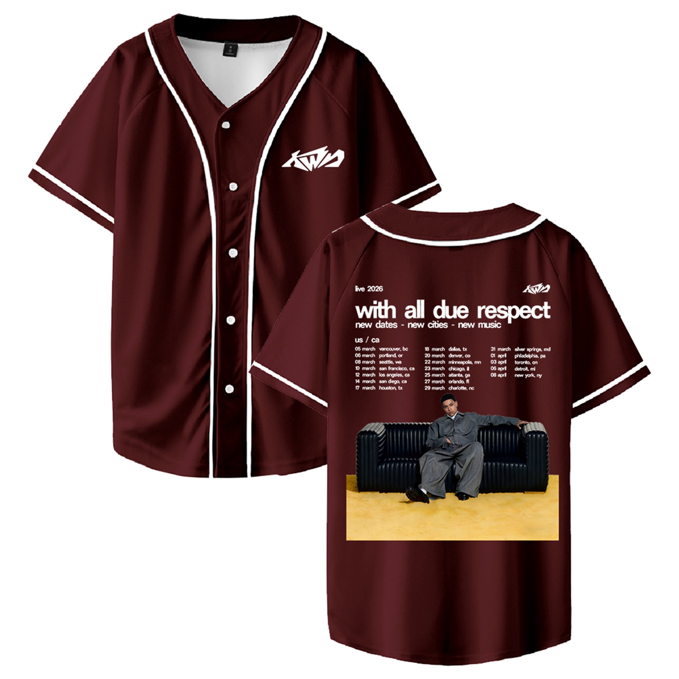 Kwn With All Due Respect Tour 2026 Baseball Jersey Short Sleeve Women ...