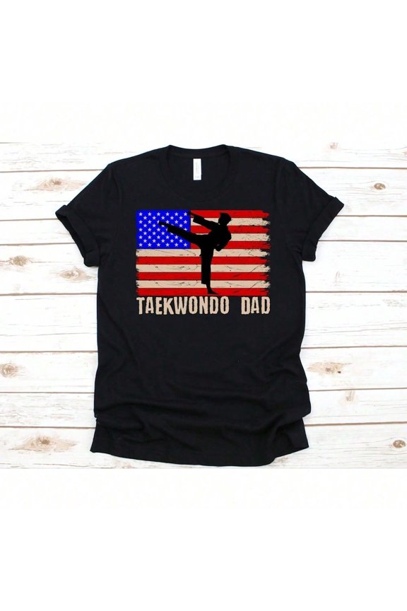 Kwondo Dad Shirt, Gift For Kwondo Fighters, Karate, Korean Martial Arts, Black Belter, Patriotic Dad, An Flag, Father's Day