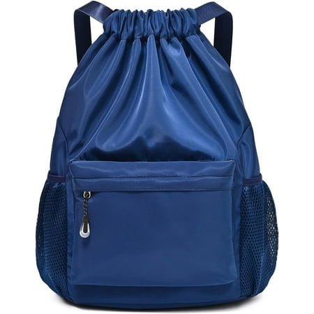 Kwuty Black Drawstring Backpack for Women, Waterproof Drawstring Gym Bag for Men, Small Cinch Sack for Basketball, Pull String Sport Bag for Soccer.