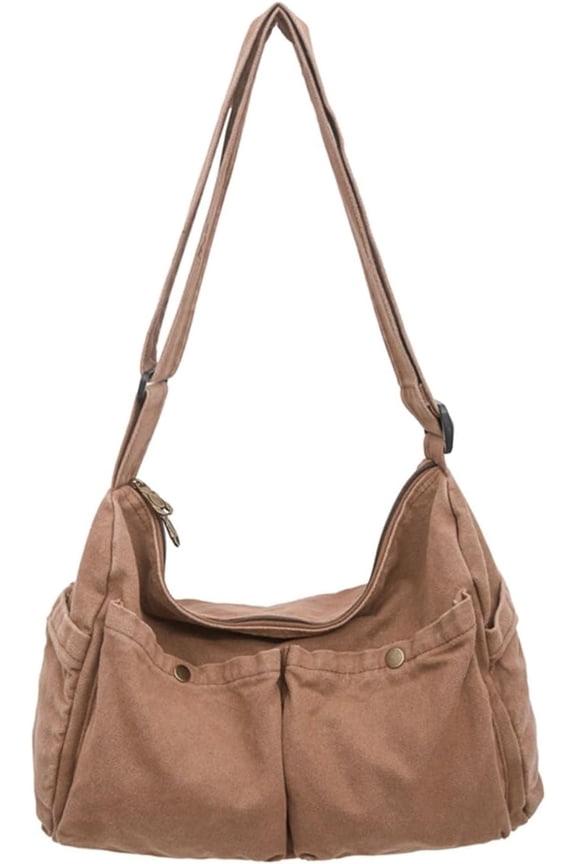 Canvas Messenger Bag Cute Crossbody Tote Bag Shoulder for Women Men for School Aesthetic Hobo with Multiple Pockets(Brown)