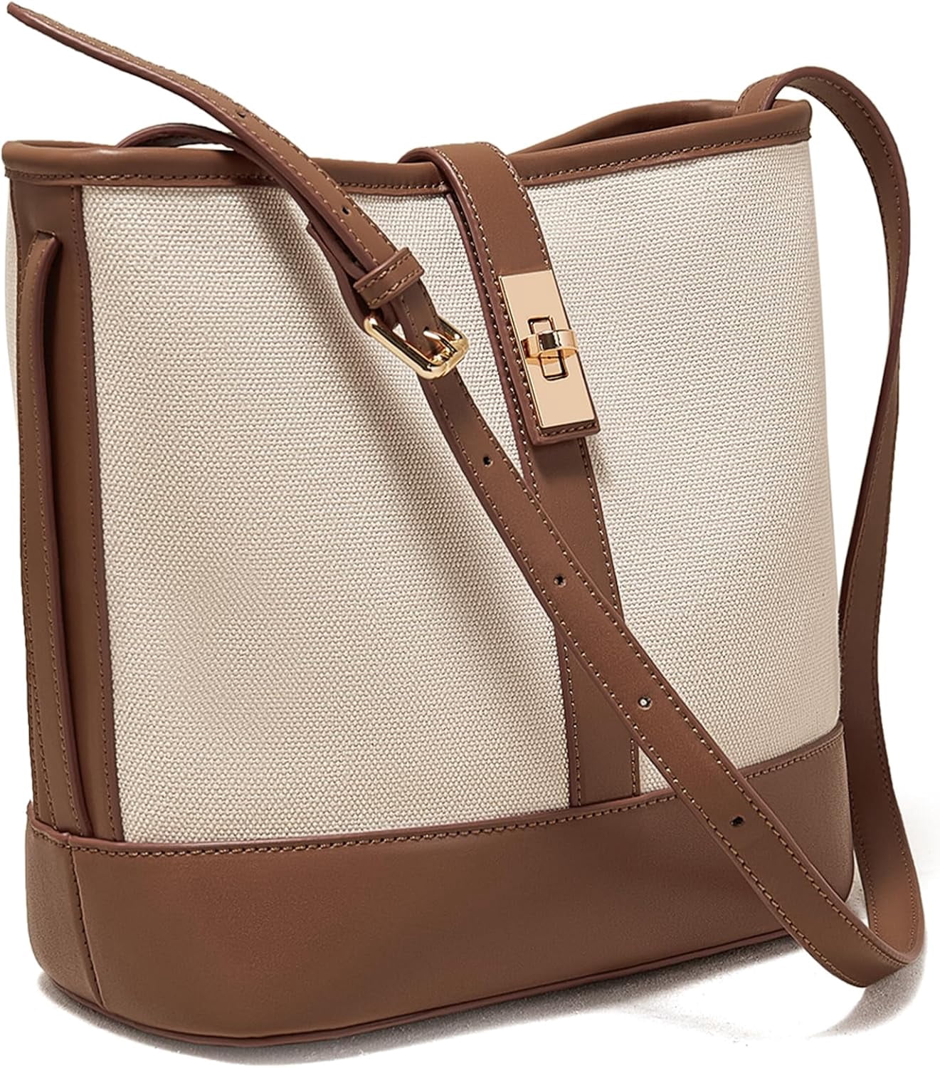 Kwuty Coated Canvas Bucket Crossbody Bags for Women Top-Handle Handbags Small Satchel Purse Trendy Twist Lock