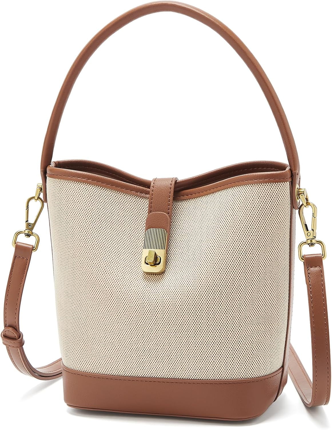 Kwuty Coated Canvas Bucket Crossbody Bags for Women Top-Handle Handbags Small Satchel Purse Trendy Twist Lock
