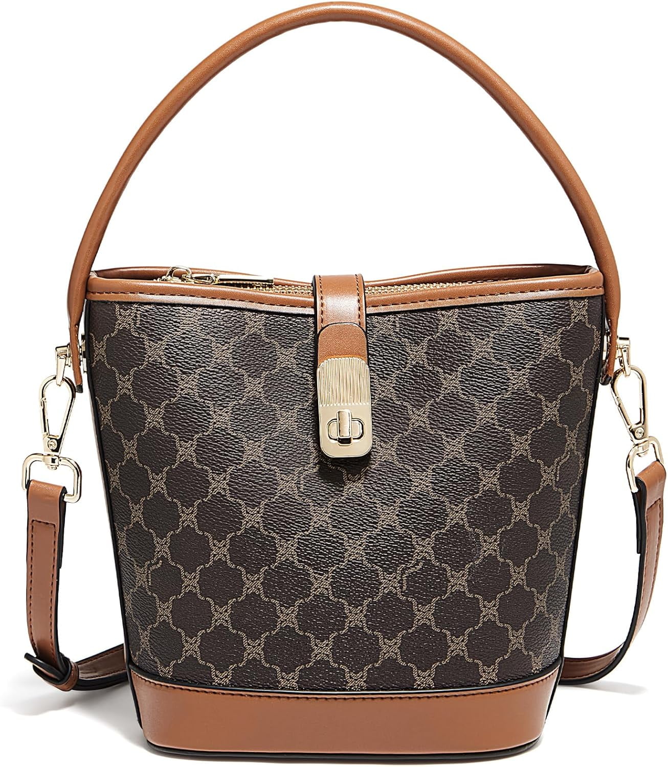 Kwuty Coated Canvas Bucket Crossbody Bags for Women Top-Handle Handbags Small Satchel Purse Trendy Twist Lock