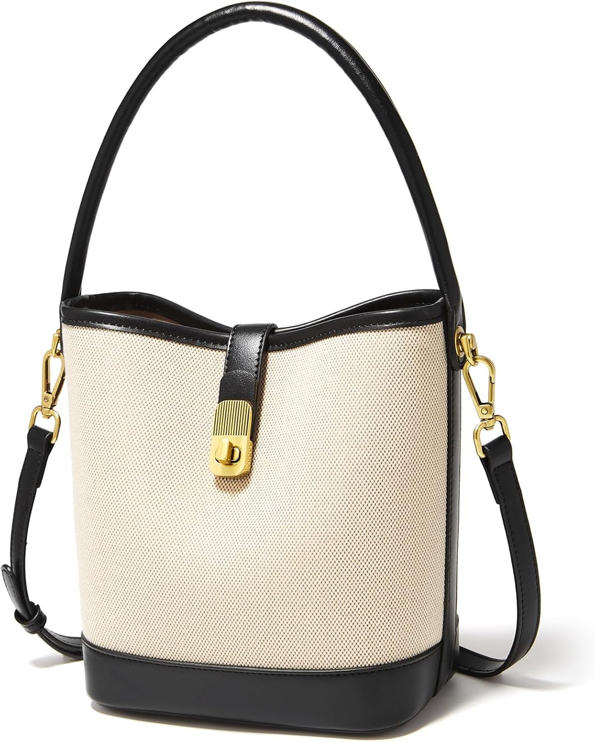 Kwuty Coated Canvas Bucket Crossbody Bags for Women Top-Handle Handbags Small Satchel Purse Trendy Twist Lock