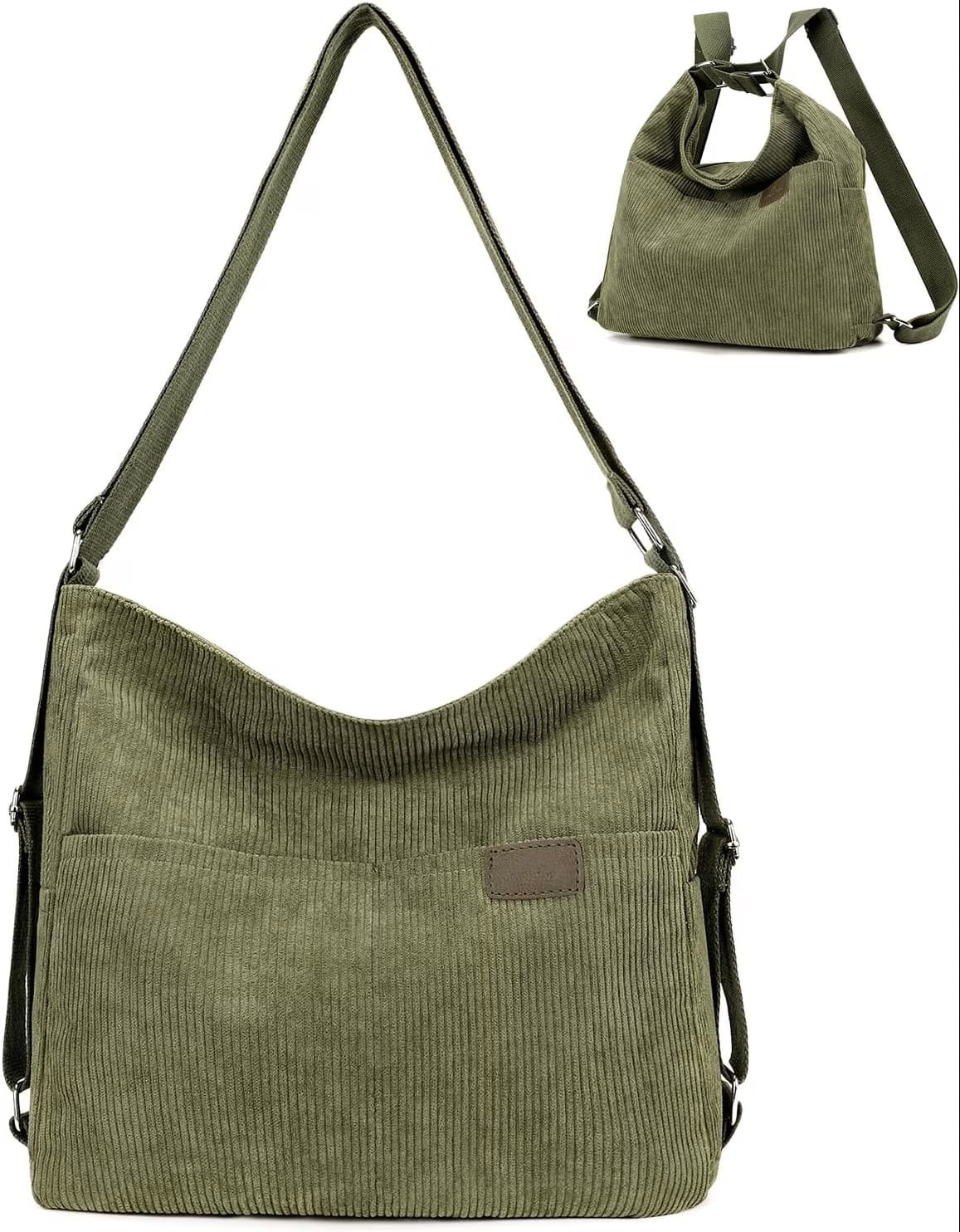 Kwuty Corduroy Tote Bag for Women Convertible Backpack Purse Crossbody Hobo Shoulder Bag with Multi Pockets Compartments