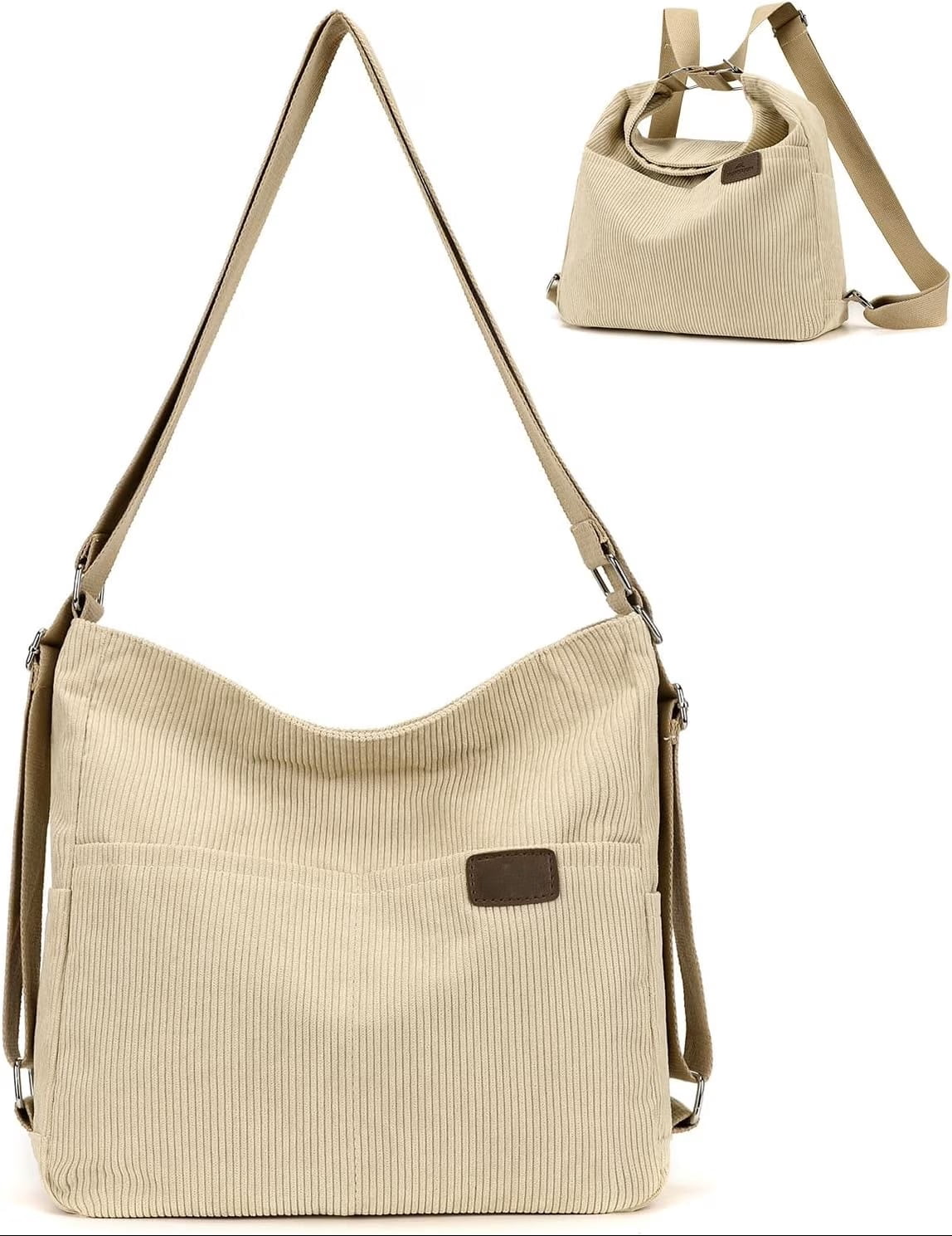 Kwuty Corduroy Tote Bag for Women Convertible Backpack Purse Crossbody Hobo Shoulder Bag with Multi Pockets Compartments