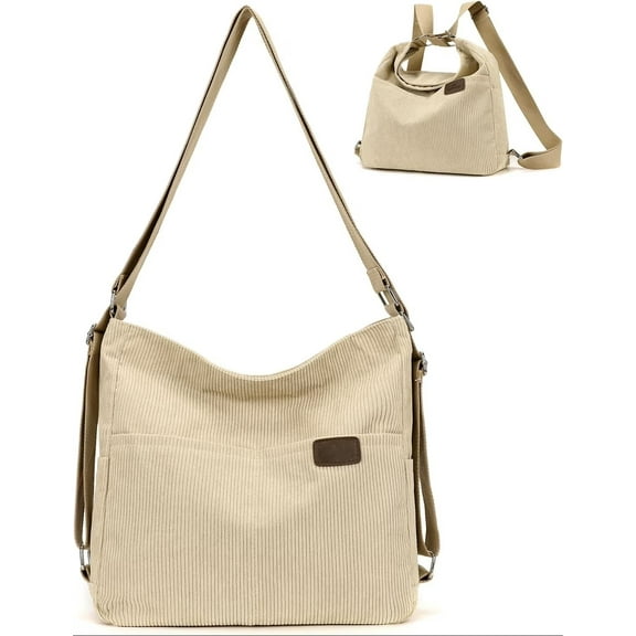 Kwuty Corduroy Tote Bag for Women Convertible Backpack Purse Crossbody Hobo Shoulder Bag with Multi Pockets Compartments