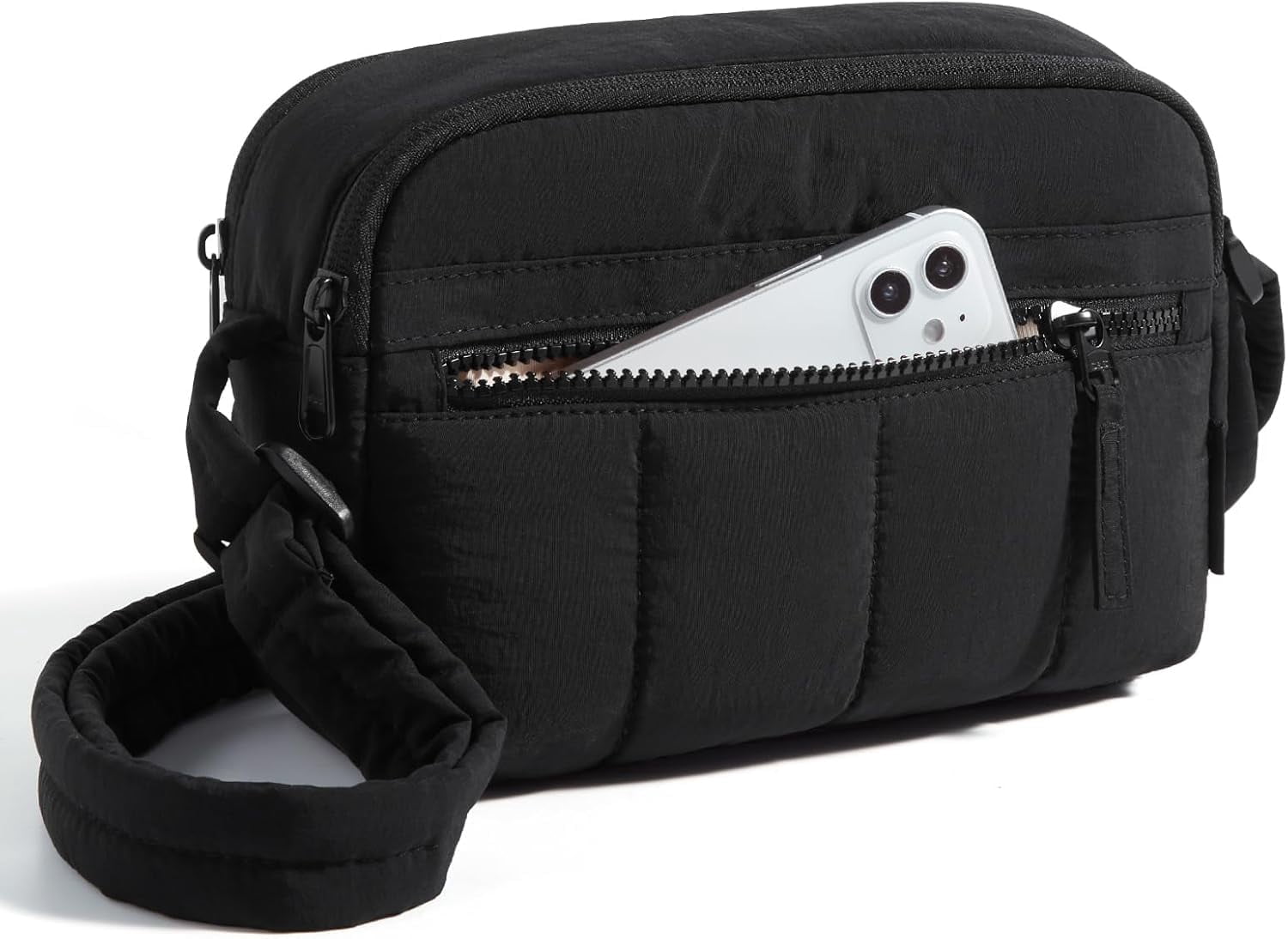 Kwuty Cross Body Purse, Mini Crossbody Bags for Women Travel Purse, Puffy Shoulder Handbag Wallet with RFID Blocking Slots,（Black-Small）