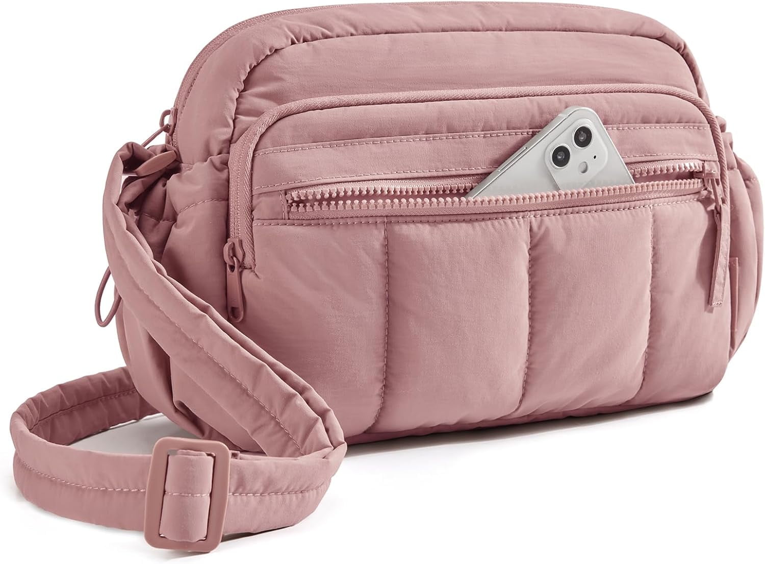 Kwuty Cross Body Purse, Mini Crossbody Bags for Women Travel Purse, Puffy Shoulder Handbag Wallet with RFID Blocking Slots（Pink-Large）