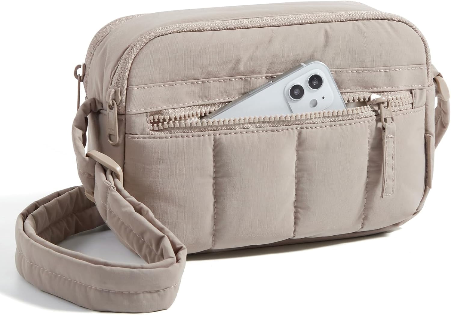 Kwuty Cross Body Purse, Mini Crossbody Bags for Women Travel Purse, Puffy Shoulder Handbag Wallet with RFID Blocking Slots（Brown-small）