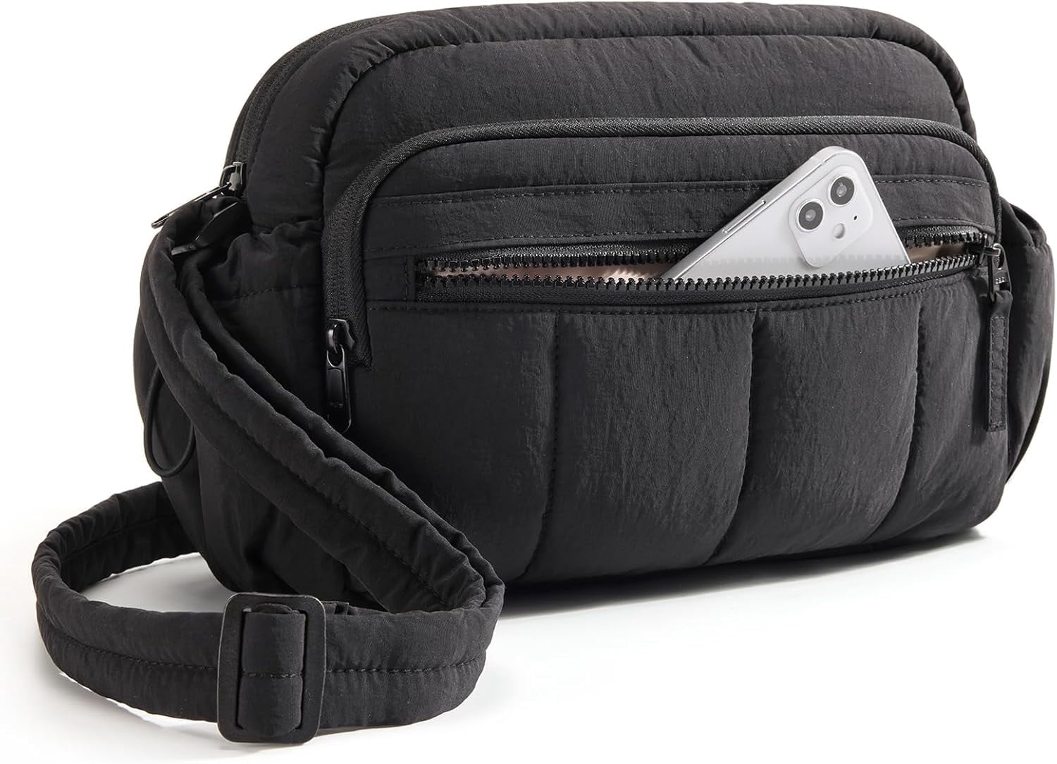 Kwuty Cross Body Purse, Mini Crossbody Bags for Women Travel Purse, Puffy Shoulder Handbag Wallet with RFID Blocking Slots（Black-Large）