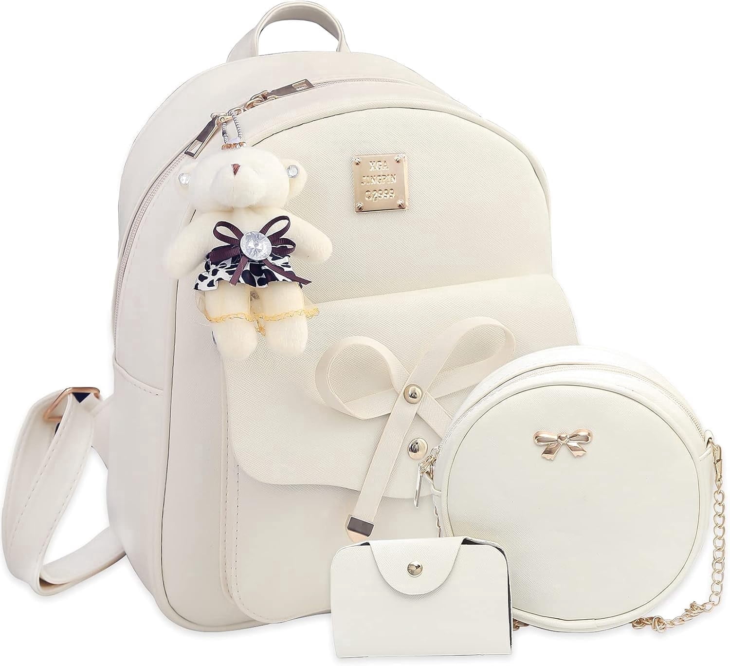 Mini Backpack Set Kwuty Cute Mini Backpack Bowknot Leather Backpack 3-Pcs Small Backpack ...