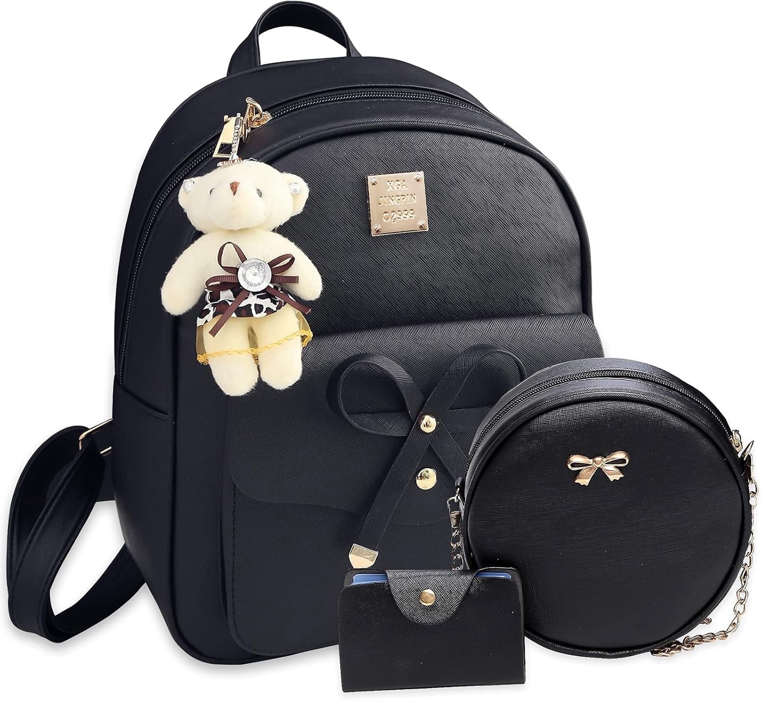 Mini Backpack Set Kwuty Cute Mini Backpack Bowknot Leather Backpack 3-Pcs Small Backpack ...