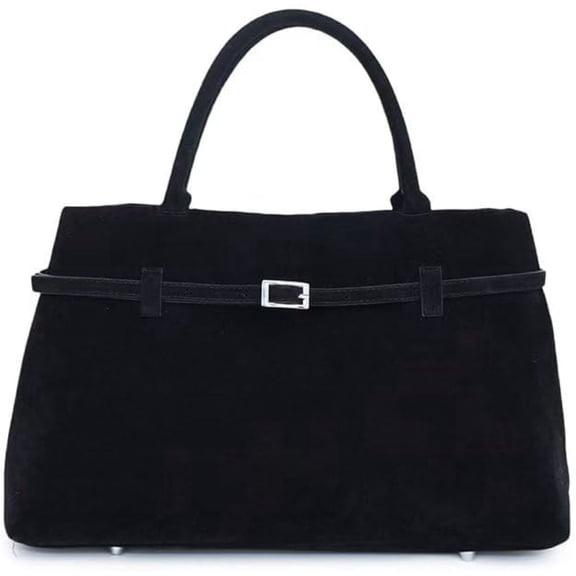 Kwuty Faux Suede Bags for Women Slouchy Hobo Bag Large Suede Tote Bag Bucket Handbag Retro Purse Vintage Shoulder Satchel Bag（Black）