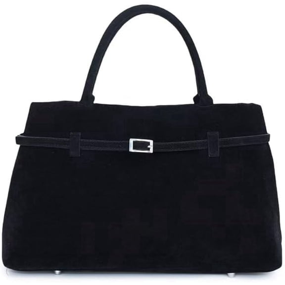 Kwuty Faux Suede Bags for Women Slouchy Hobo Bag Large Suede Tote Bag Bucket Handbag Retro Purse Vintage Shoulder Satchel Bag（Black）