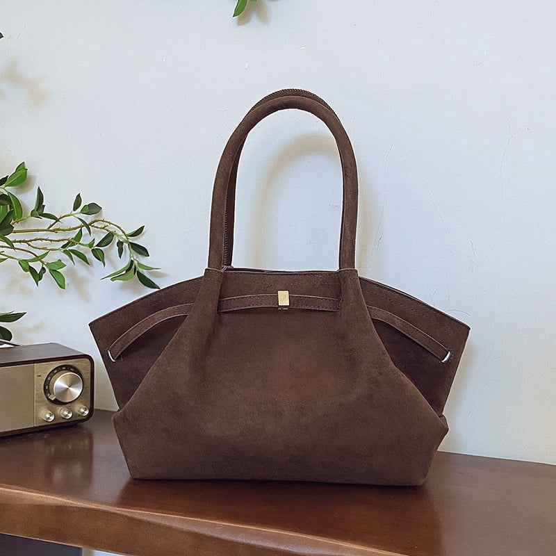 Kwuty Faux Suede Tote Bag for Women, Hobo Handbag Women Vintage Shoulder Bag Purse for Work Office Travel（Coffee）