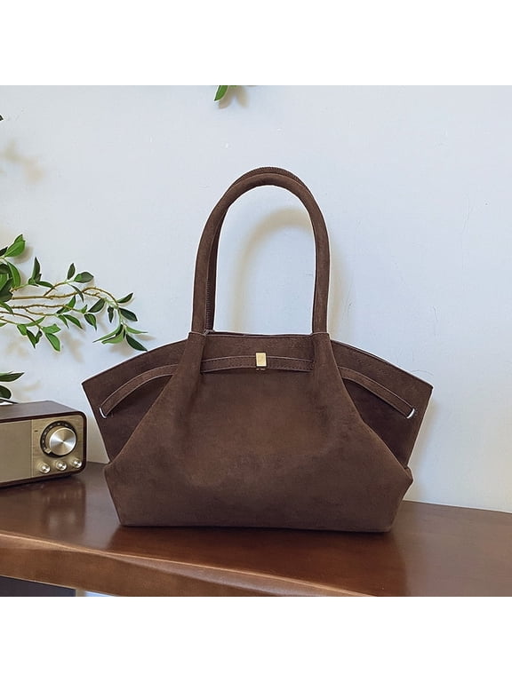 Faux Suede Tote Bag for Women, Hobo Handbag Women Vintage Shoulder Bag Purse for Work Office Travel(Coffee)