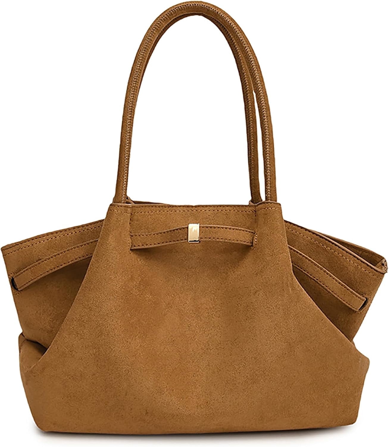 Kwuty Faux Suede Tote Bag for Women, Hobo Handbag Women Vintage Shoulder Bag Purse for Work Office Travel（Brown）