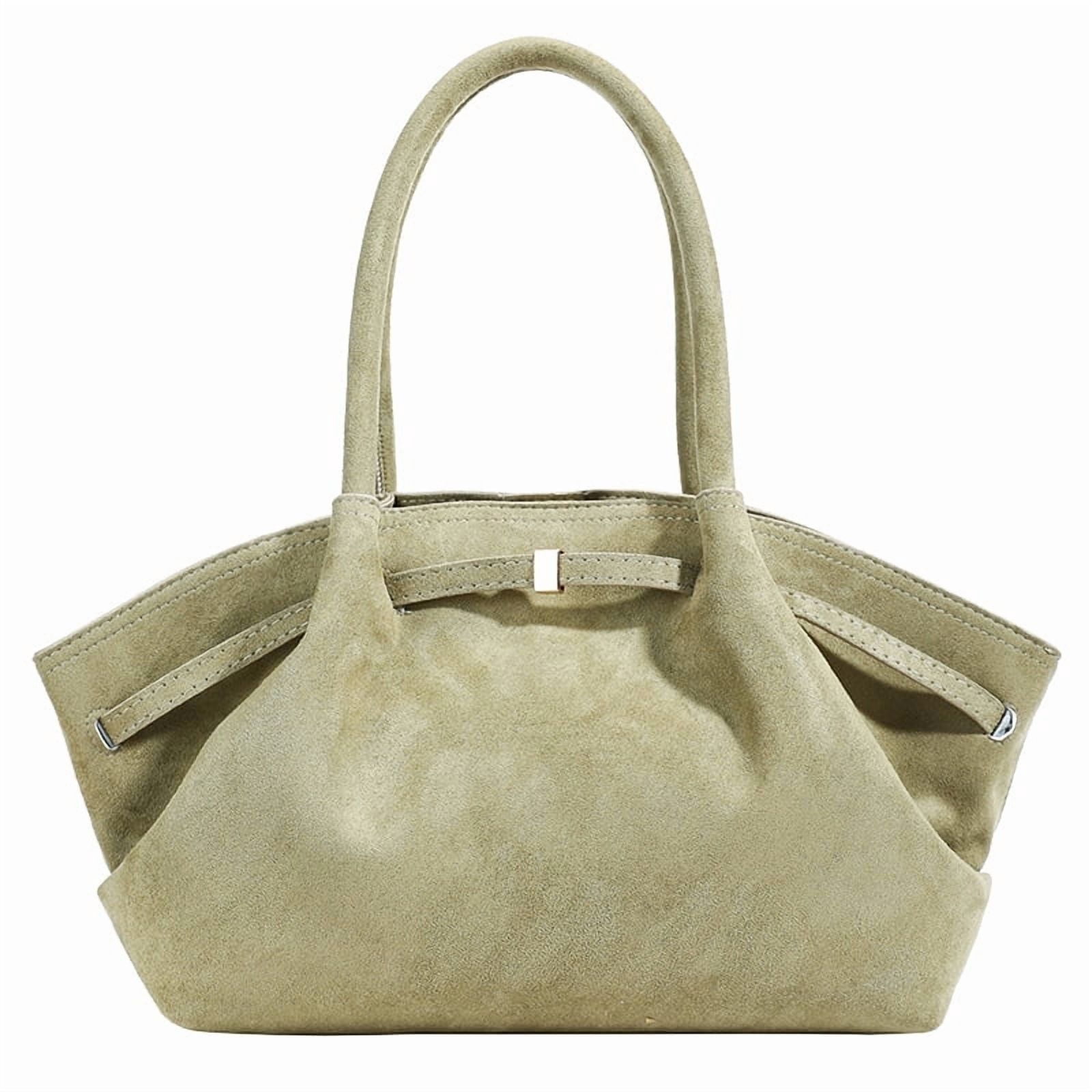 Kwuty Faux Suede Tote Bag for Women, Hobo Handbag Women Vintage Shoulder Bag Purse for Work Office Travel（Green）