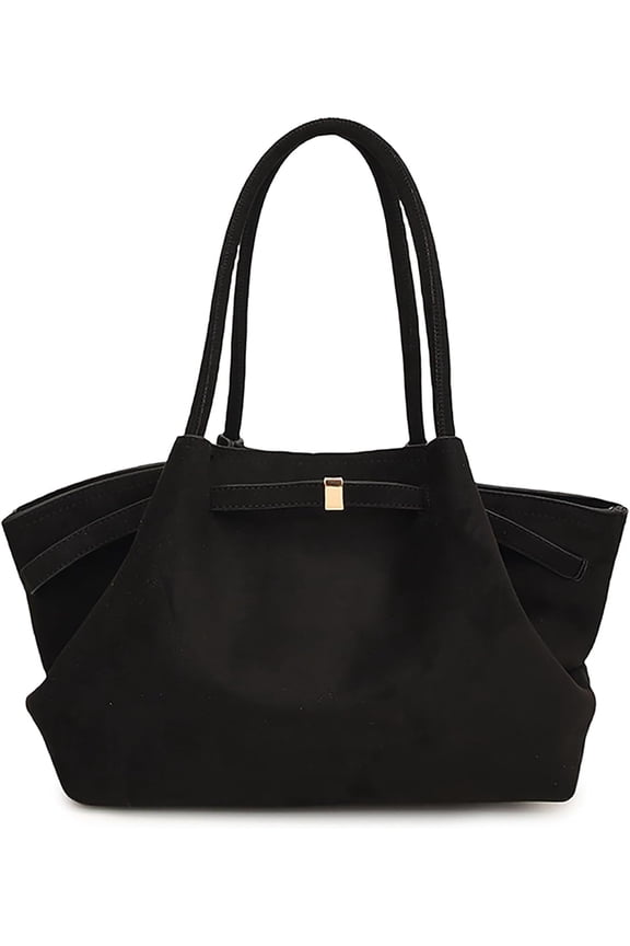 Faux Suede Tote Bag for Women, Hobo Handbag Women Vintage Shoulder Bag Purse for Work Office Travel(Black)