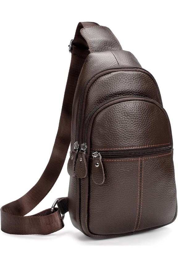 Genuine Leather Sling Crossbody Bag,Fashion Chest,Casual Shoulder Bag for Men Women Work Travel Cycling(Brown)