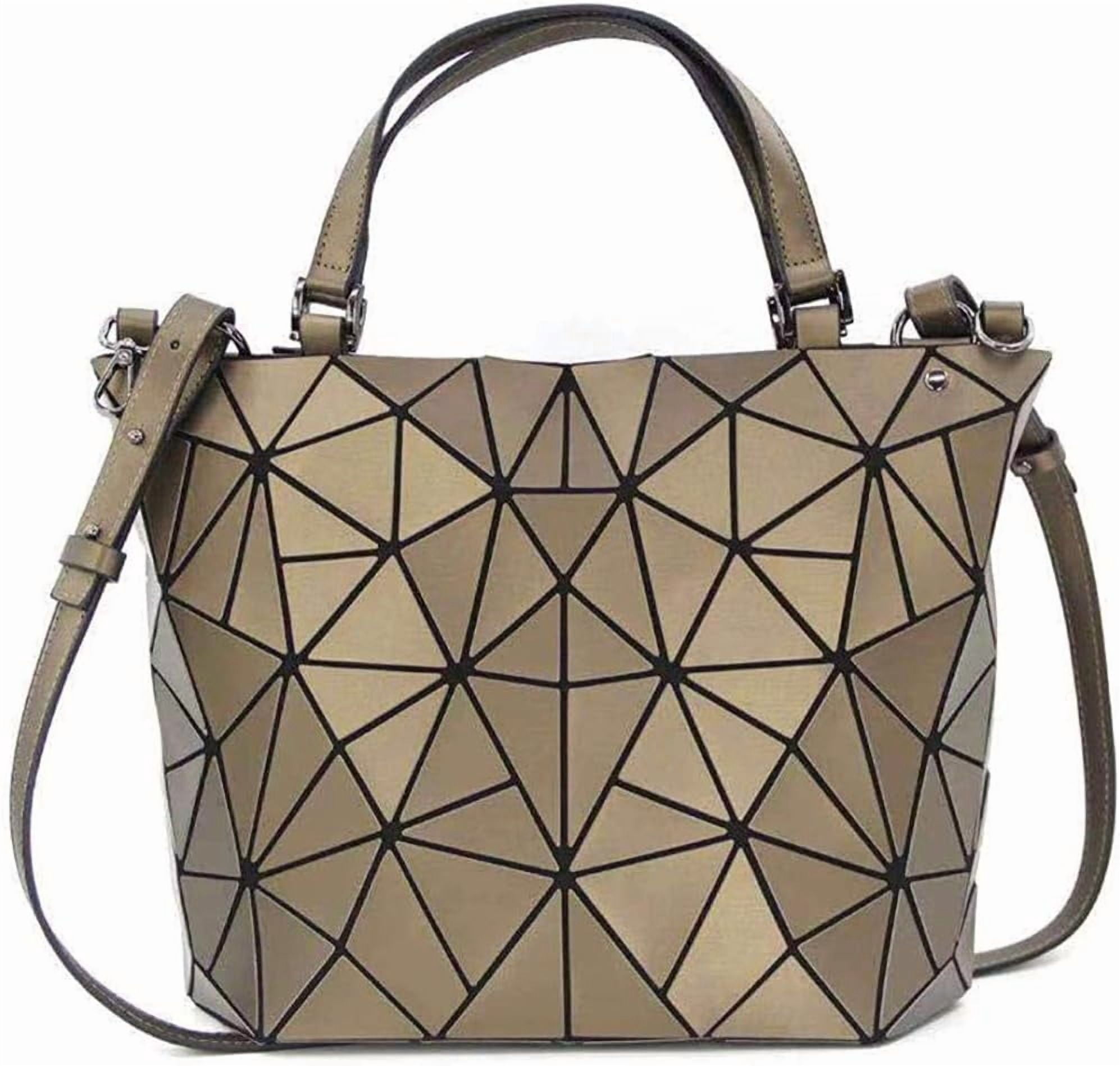 Kwuty Geometric Luminous Purses and Handbags Shard Lattice Eco-Friendly Artificial Leather Rainbow Holographic Purse (Brown)