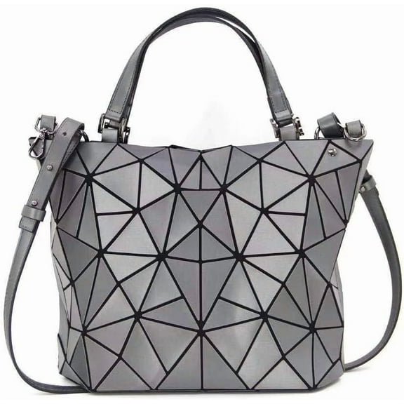 Kwuty Geometric Luminous Purses and Handbags Shard Lattice Eco-Friendly Artificial Leather Rainbow Holographic Purse (Silver)