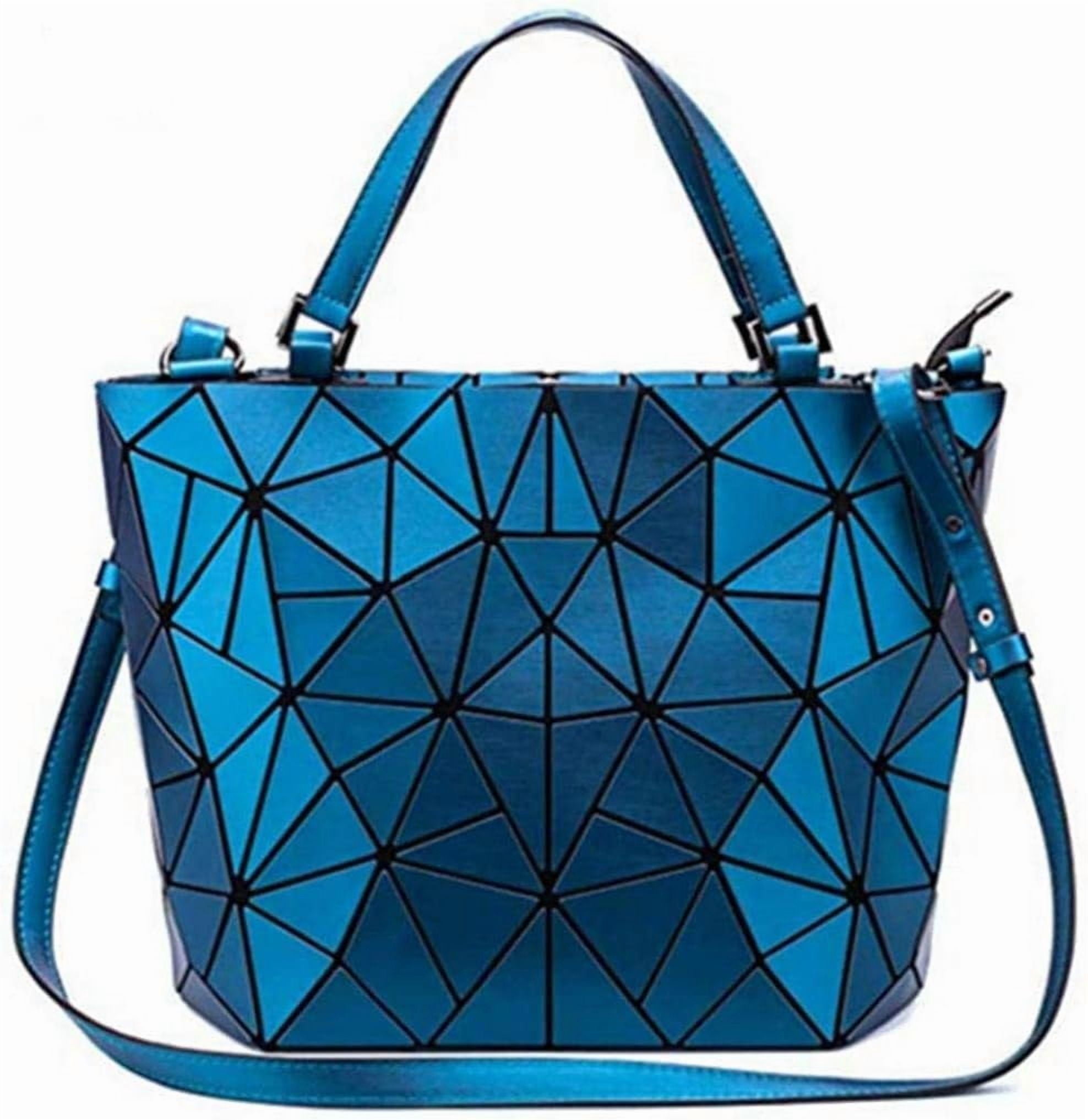 Kwuty Geometric Luminous Purses and Handbags Shard Lattice Eco-Friendly Artificial Leather Rainbow Holographic Purse (Blue)