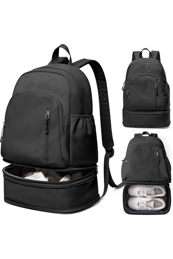 Gym Backpack for Women Men, Lightweight Gym Bag with Shoe Compartment, Waterproof Sports Backpack with Wet Pocket, Black