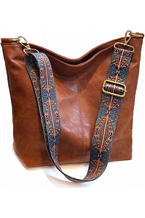 Hobo Bags Vegan Leather Crossbody Bag Guitar Strap Shoulder Purses with Zipper Handbags for Women（Brown）