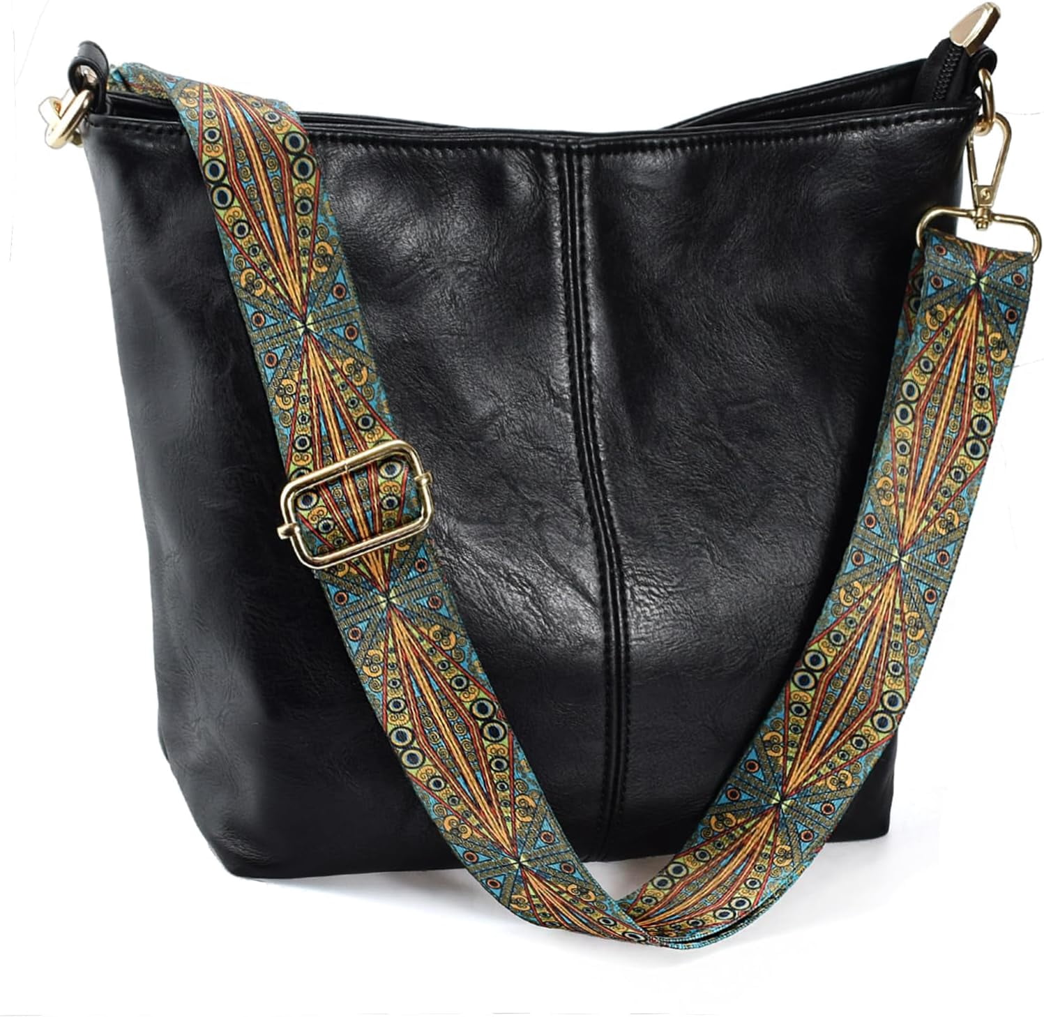 Kwuty Hobo Bags Vegan Leather Crossbody Bag Guitar Strap Shoulder Purses with Zipper Handbags for Women