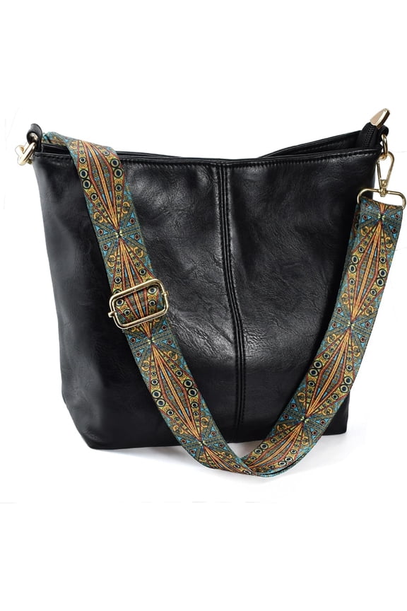 Hobo Bags Vegan Leather Crossbody Bag Guitar Strap Shoulder Purses with Zipper Handbags for Women