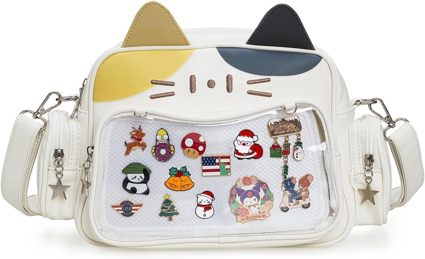 Kwuty Kawaii Ita Bag Backpack Crossbody Bag Cat Shoulder Bags Multi-Purpose Pin Display with Insert