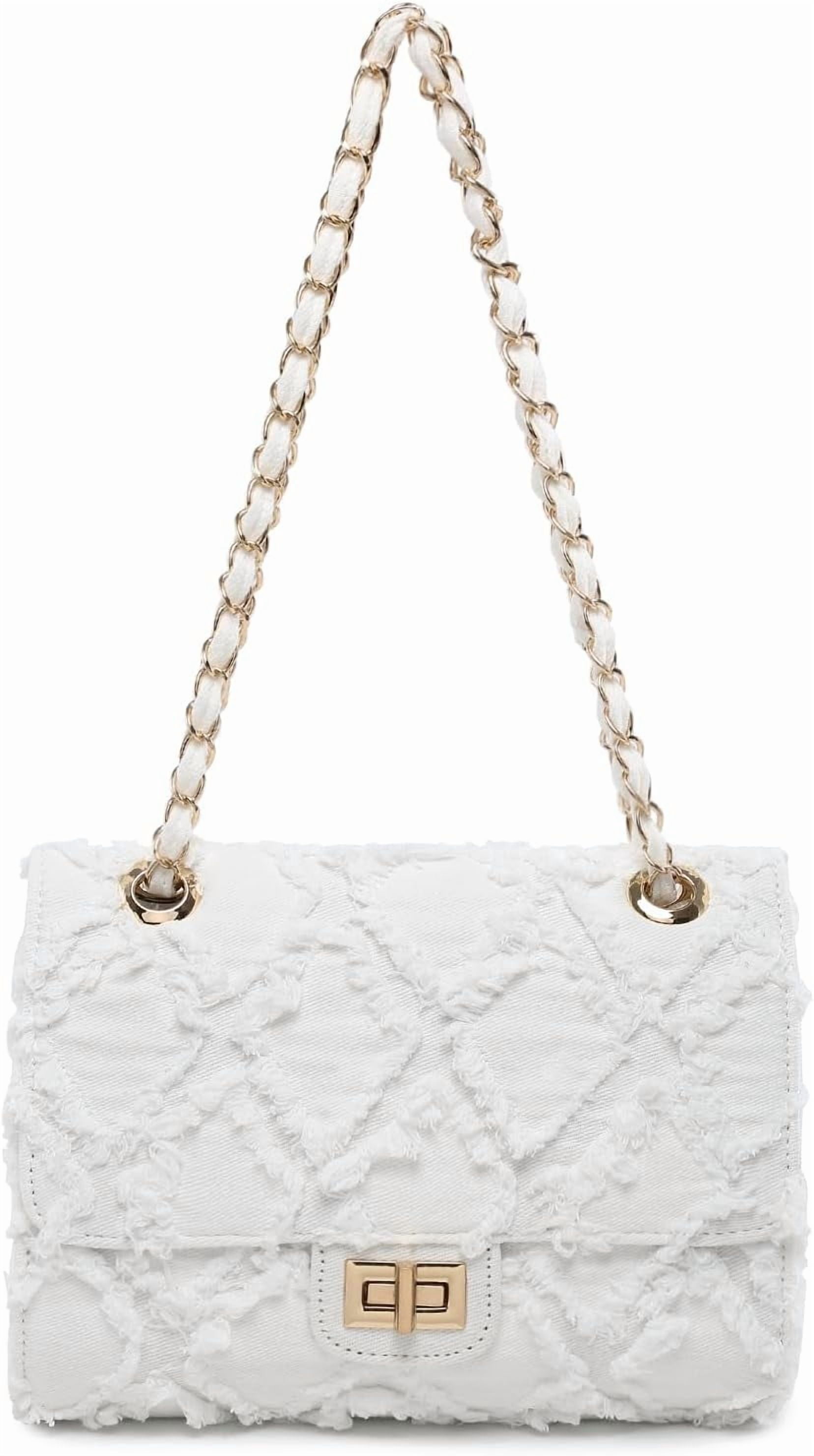 Kwuty Kwuty Women Small Shoulder Bags Quilted Crossbody Distressed Jean Denim Purse Evening Bag Clutch Handbag with Chain Strap