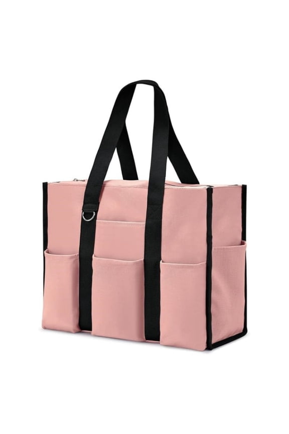 Large Tote Bag for Women Waterproof with 12 Pockets Top Zipper Closure Utility Teacher Nurse Bags for Work School(Pink)