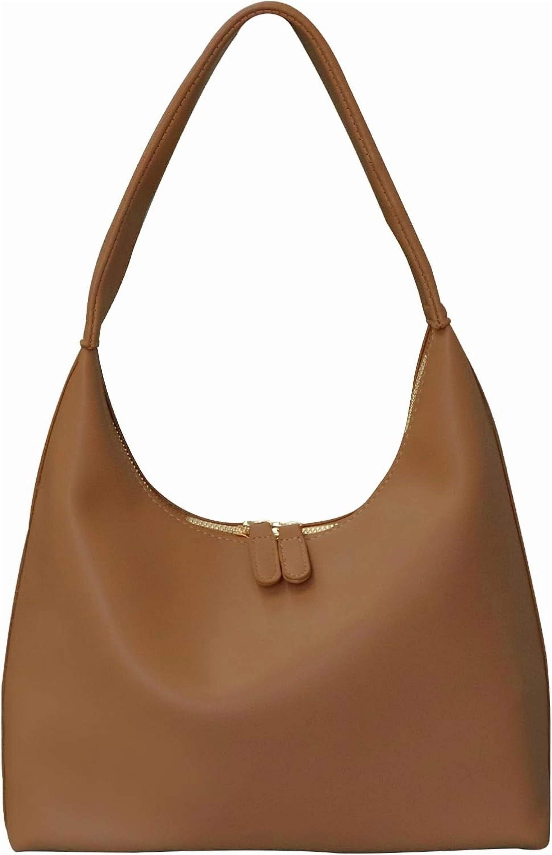 Kwuty Leather Hobo Bag Small Shoulder Purses for Women Slouchy Tote Handbag Vegan Leather Crescent Bag
