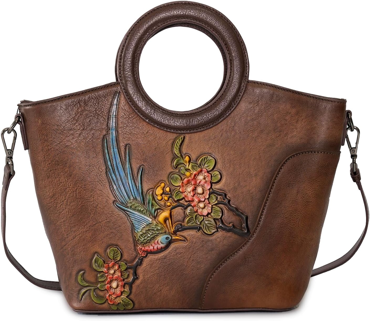 Kwuty Leather Satchel for Women Top Handle Bags Handmade Purse Vintage Embossed Leather Crossbody Handbags Hobo Bag
